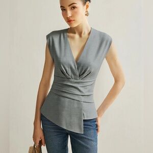 Commense Gray Sleeveless Wrap Top